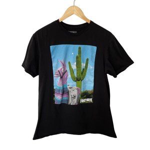 Epic Games Mens Size L Fortnite T-Shirt Loot Llama Cactus Graphic Cotton Black